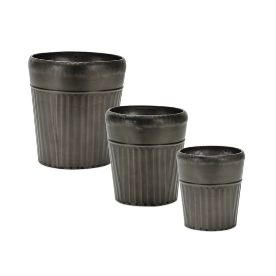 Melrose Tapered Metal Planters - 8.25" - Pewter Finish - Set of 3